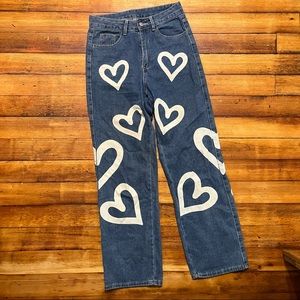 Graffiti heart wide leg jeans